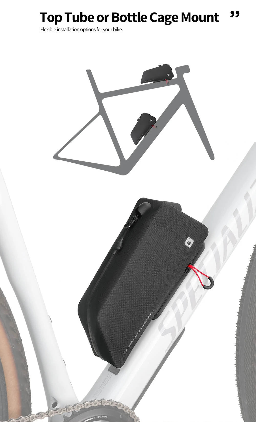 Rhinowalk Bicycle Front Top Tube Bag With Quick Release System & Internal Support Panel Waterproof Bike Cycling Frame Pack