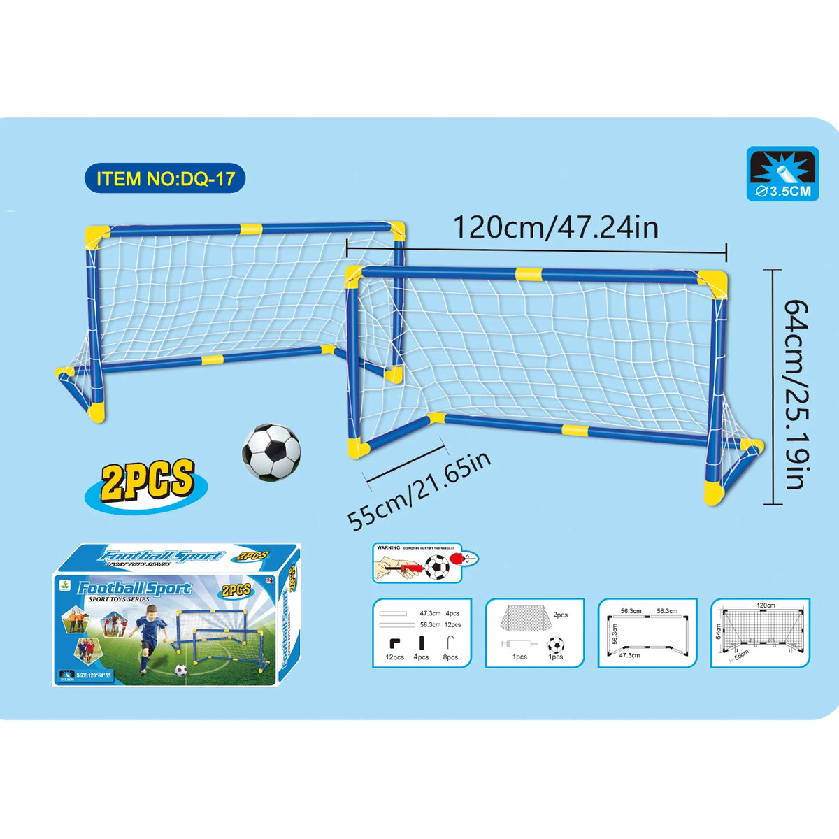 2PCS Kids Soccer Goals Set with Ball, Portable Football Gates for Backyard Indoor Outdoor, Children Sports Training Toy.