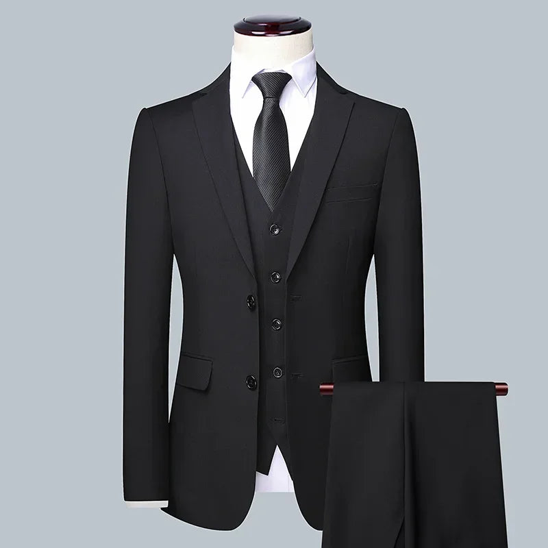 High Quality Men Solid Color Business - Stylish Handsome Groom Best Man Wedding Dress 3/2/1 Single Piece Optional