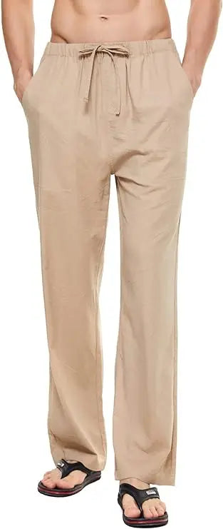 Men's Casual Linen Cotton Yoga Pants Breathable Loose Sweatpants Beach Trousers Lounge Pants Elastic Waist Fitness Pants