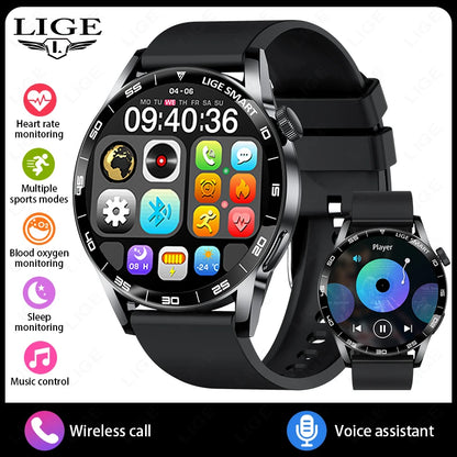 LIGE Full Touch Smartwatch Outdoor Military Smart Watch 1.38" HD Screen Bluetooth Call IP68 Waterproof Sport Fitness Watches Men