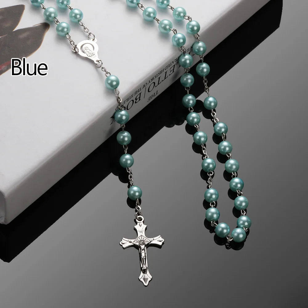 Fashion Vintage Cross Necklace Rosary Beads Chain Jesus Crucifix Virgin Mary Pendant Chain Jewelry Necklace