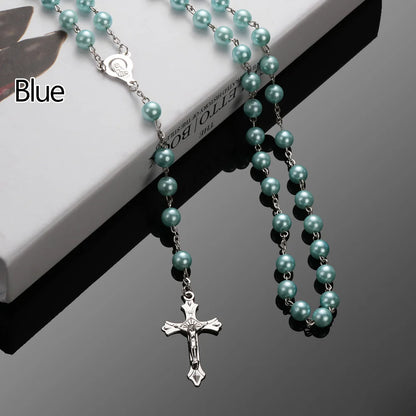 Fashion Vintage Cross Necklace Rosary Beads Chain Jesus Crucifix Virgin Mary Pendant Chain Jewelry Necklace