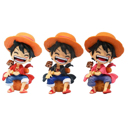 Anime peripheral series new ONE PIECE Luffy Solon Sanji Q-version sitting posture model figurine toy for children birthday gifts