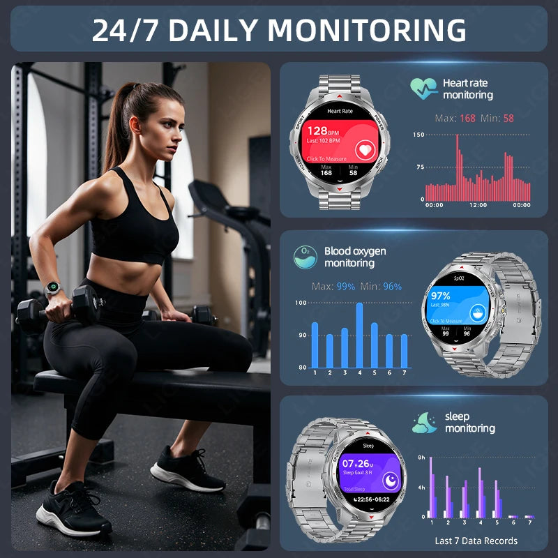LIGE 1100mAh Military Outdoor Smart Watch Men 1.7" Large Display Compass Sports Watch IP68 Waterproof Bluetooth Call Smartwatch