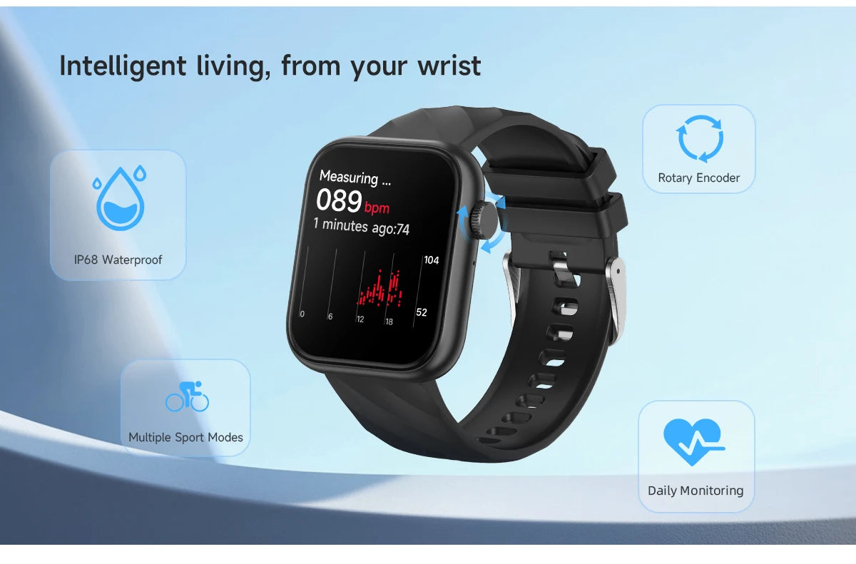 Smartwatch 1,83 cala dla mężczyzn i kobiet, dotykowy ekran, sportowy zegarek fitness, połączenia Bluetooth, cyfrowy smartwatch, wodoodporność IP68