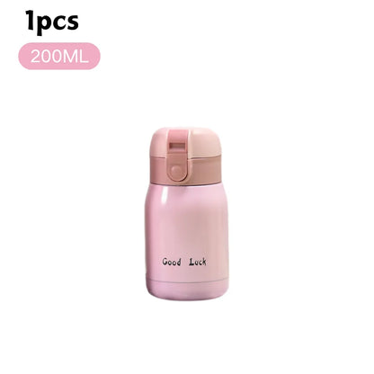 200/350ml Cute Mini Thermos Cup Stainless Steel Thermal Coffee Mug Portable Vacuum Flask Insulated Water Bottle with Button Lid