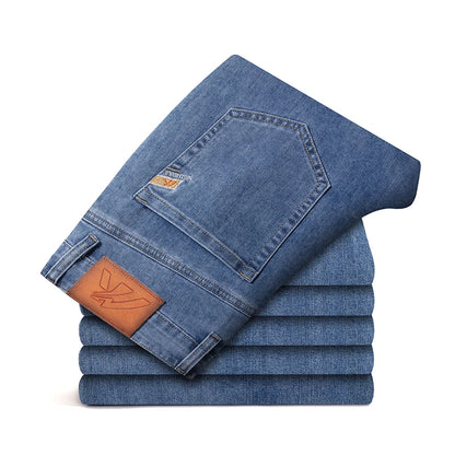 Men's Straight Business Jeans Spring Summer Thin Fashionable Casual Slim Elastic Male Brand Clothing Denim Pants