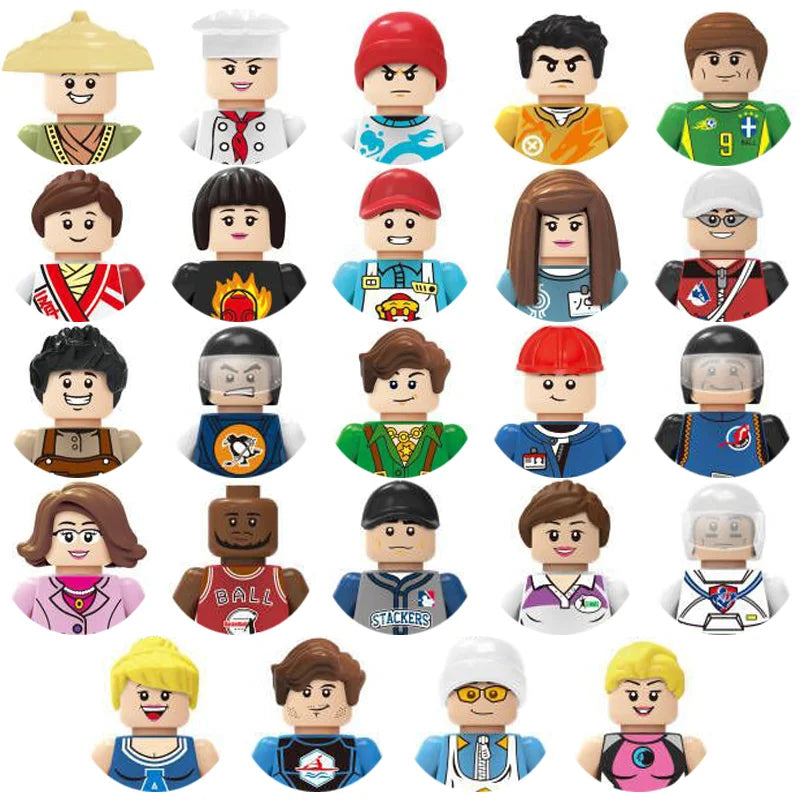 City character building block figure set, little block people, block accessories, engineer, doctor, firefighter, kids' toy