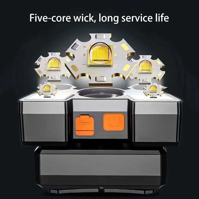 5*LED High Power Headlamp, Super Bright Rechargeable Fishing Camping Light, Long Distance Head Mounted Mining Lamp, Flashlight