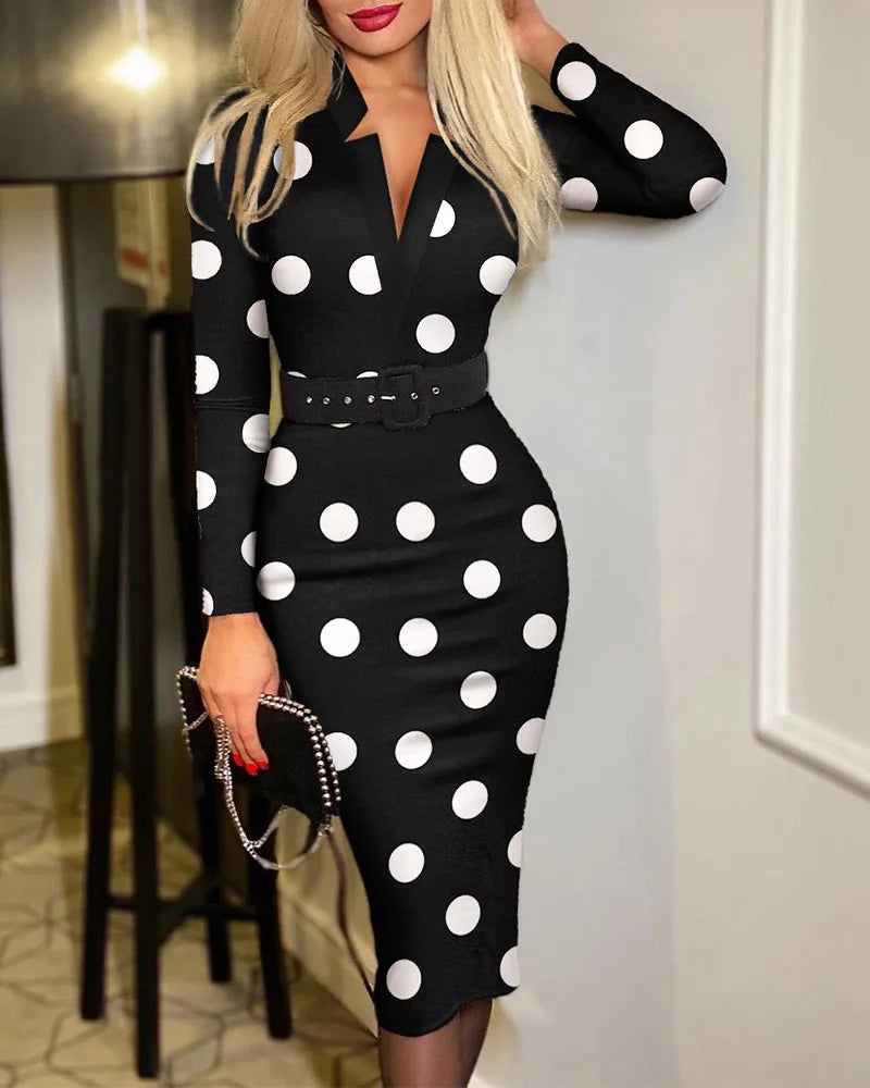 Elegant Print V Neck Dress with Belted Short Sleeve for Women Spring Summer Casual Chic Women's Clothing