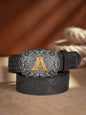 Western Cowboy PU Leather Belt - Men Waist Strap Bull Decoration Floral Engraved for Jeans