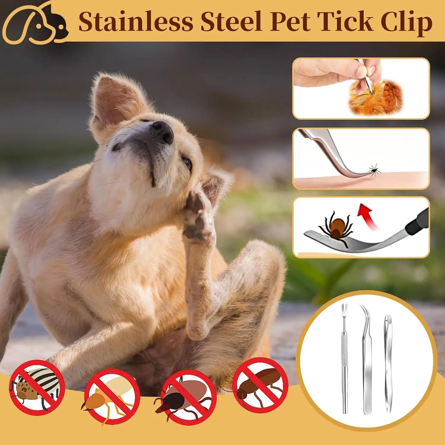 1Set Portable Tick Removal Tweezers Professional Painless Tick Remover Tool for Dogs Cats Pets Human Tick Extractor Accessories