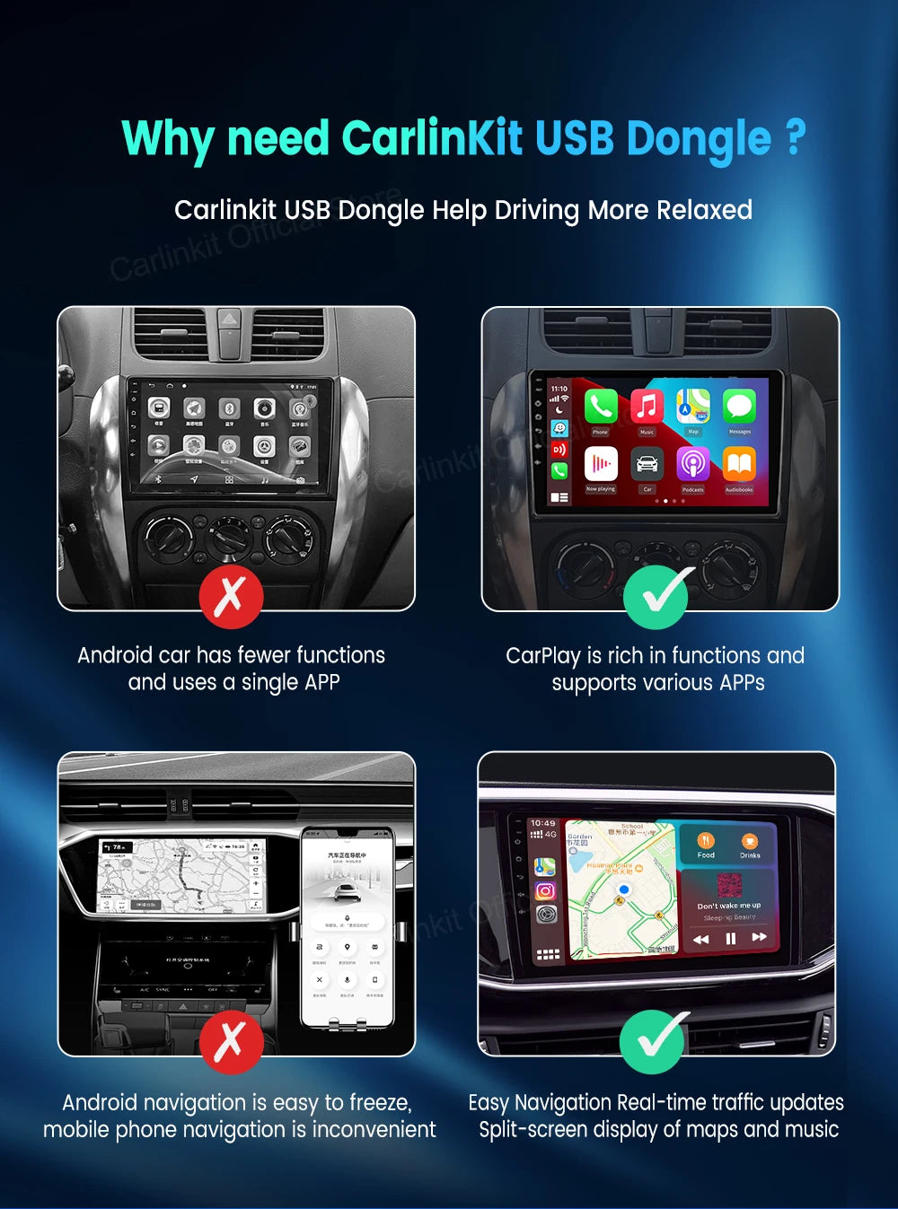 CarlinKit USB Wired/Wireless CarPlay Adapter Wireless Android Auto AI Box Mirrorlink Bluetooth Auto Connect For Android Car Radio For Youtube Netflix Google Map Android Aftermarket Car Screen