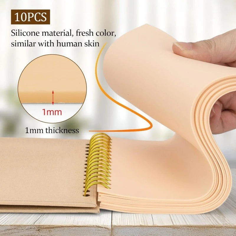 SUANGL Tattoo Practice Skin Book Set-10 Sheets of 1mm Double-side Skin Suitable for Beginners and Studio Students To Practice