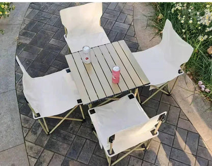 Outdoor Folding Tables and Chairs, Portable Carbon Steel Chairs for Wild Camping, Picnics and Outings