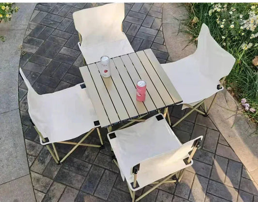 Outdoor Folding Tables and Chairs, Portable Carbon Steel Chairs for Wild Camping, Picnics and Outings