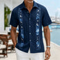 Men's Light Blue Geometric Ethnic Pattern Short Sleeve Shirt, Retro Bohemian Design, Casual Spring Summer Wear