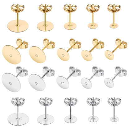 50pcs/Bag 925 Silver Stainless Steel Earring Studs Blank Post Base Pins With Earring Plug Findings Ear Back For Jewelry Making