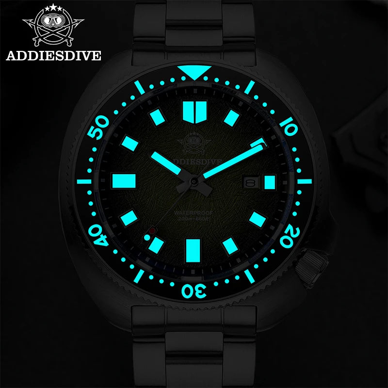ADDIESDIVE New 43.8mm Watch for Men Dive AD2511 Luxury Sapphire Quartz Wristwatch 100m Waterproof Stainless Steel Luminous Watch