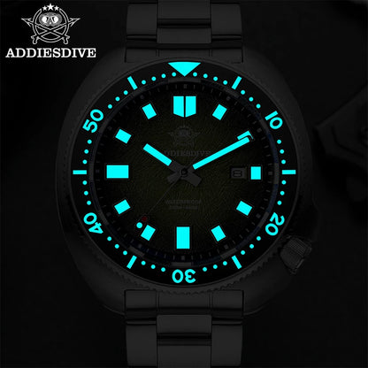 ADDIESDIVE New 43.8mm Watch for Men Dive AD2511 Luxury Sapphire Quartz Wristwatch 100m Waterproof Stainless Steel Luminous Watch