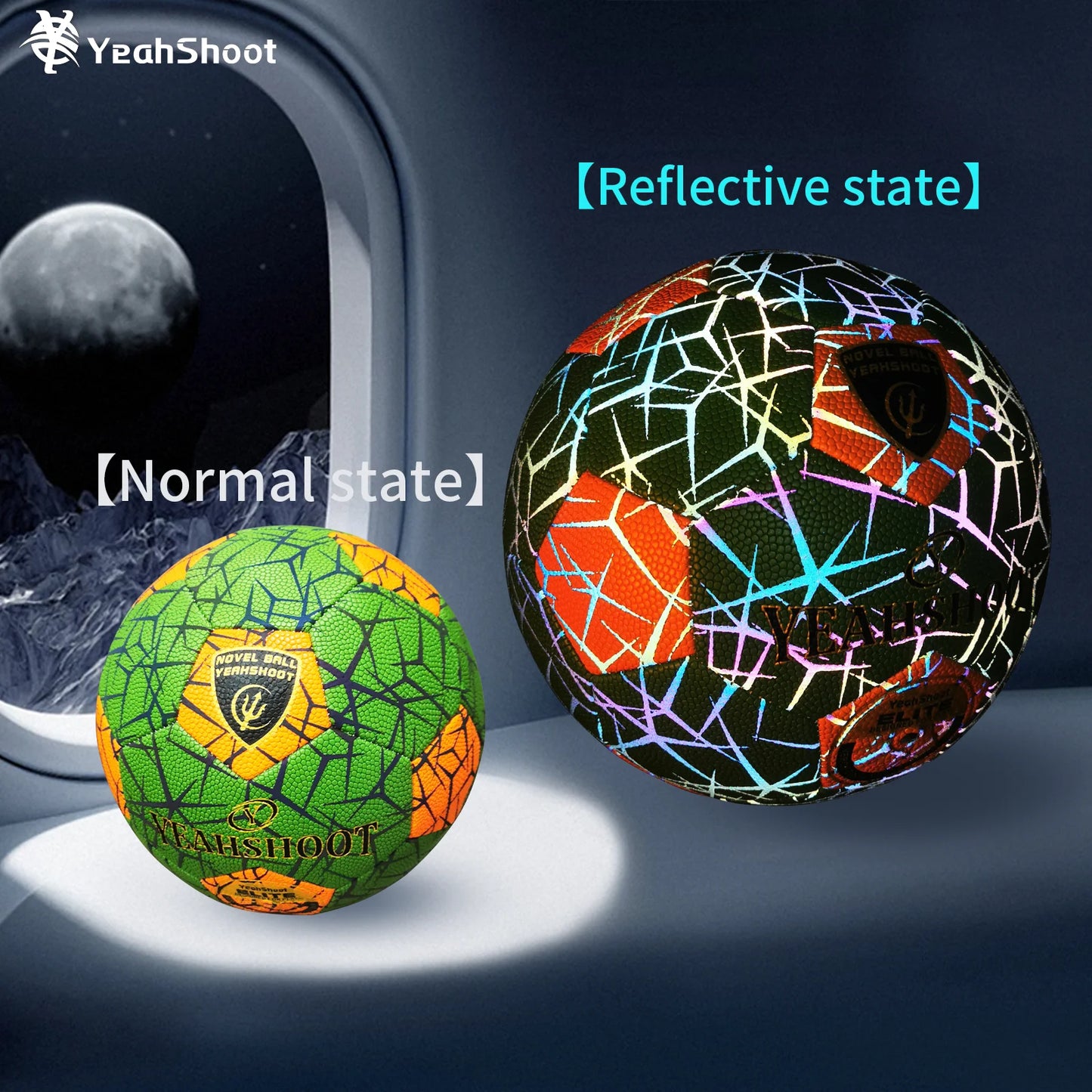Luminous Reflective Soccer Ball Size 5 - Holographic Football, Cool Long-Lasting Glow, Durable Synthetic Leathe