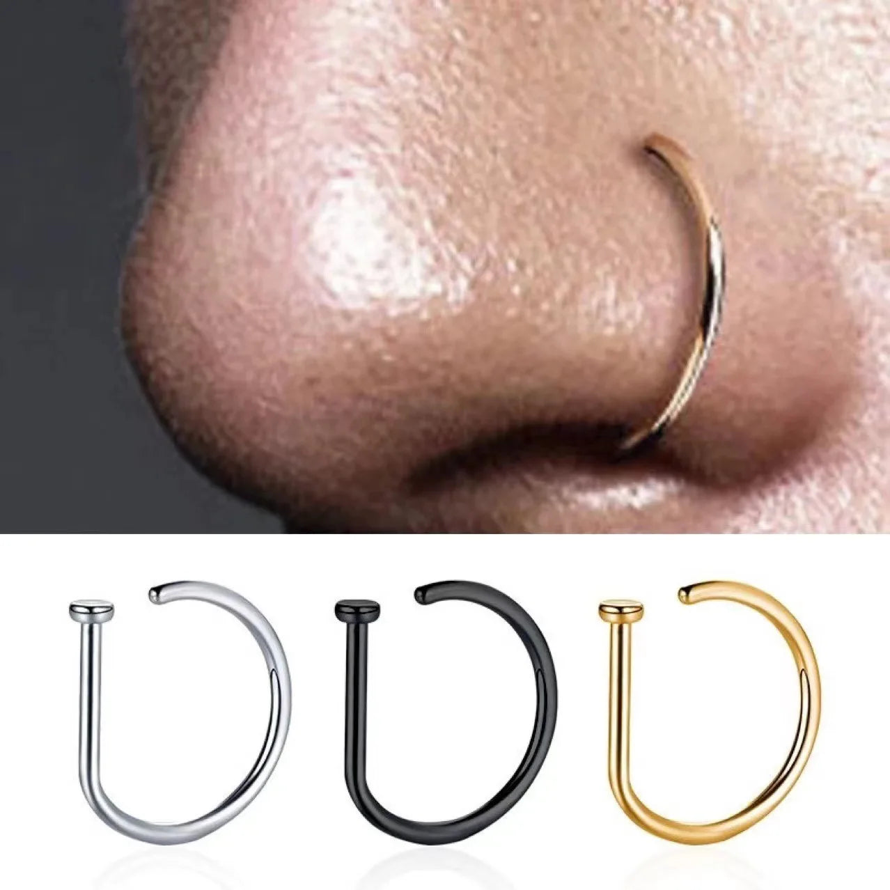 2025 Trendy Piercing Free Magnetic Nose Ring Stainless Steel Horseshoe Non Pierced Goth Punk Fake Hoop Clip on Jewelry Gift