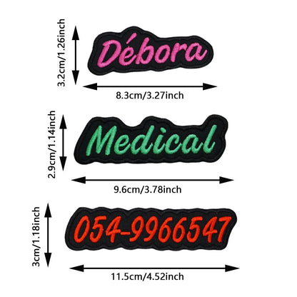 Custom Colorful Irregular Shape Embroidered Name Patch, Personalized Text Badge with Iron-On backing and Hook&Loop Backing