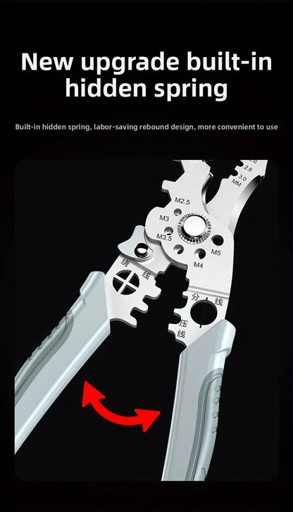 Ergonomic Grip Stainless Steel Electric Plier 8.5" Multi-purpose Wire Stripping Cutting Crimping Hand Tool