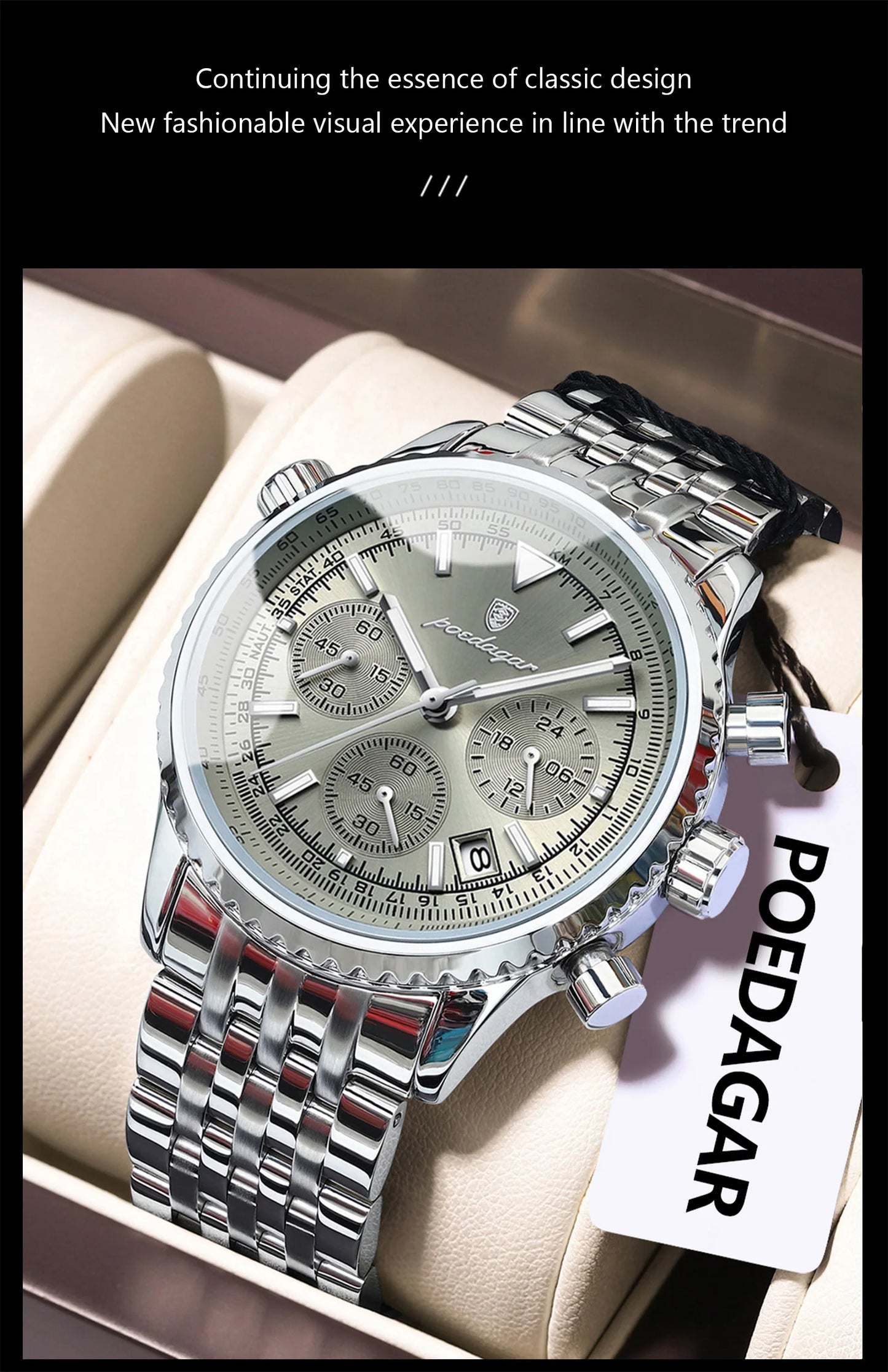 POEDAGAR Luxury Fashion Men Watch Stainless Steel Waterproof Luminous Quartz Male Clock Date Chronograph Military Men's Watches