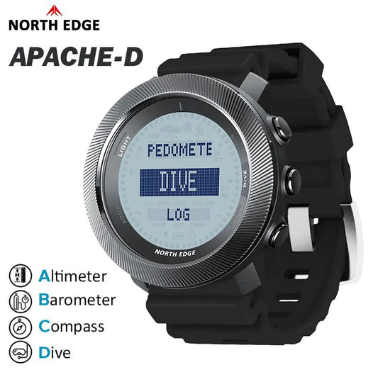 NORTH EDGE 2025 APACHE-D Smart Watch Free Dive Watch Sports Digital Watch Altimeter Barometer Compass World Time Waterproof 100M