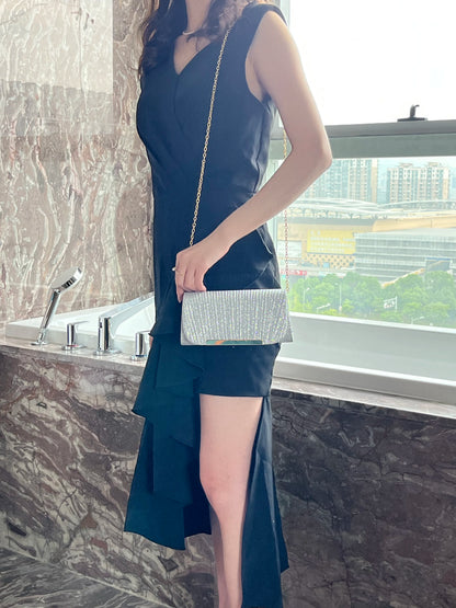 Decorative sequin pleated dinner bag Pop metal chain shoulder bag Wedding party storage bag Premium banquet evening dress bag