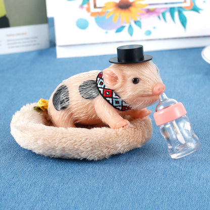 6inch Silicone Pig Doll Toy Cute Miniature Silicone Pig Reborn Realistic Pig Toy Interesting Full Silicone Piglet Doll Toy Set
