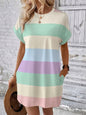 Plus Size Striped Women's T-Shirt Dress Casual Loose Short Sleeve Summer Dress with Pockets