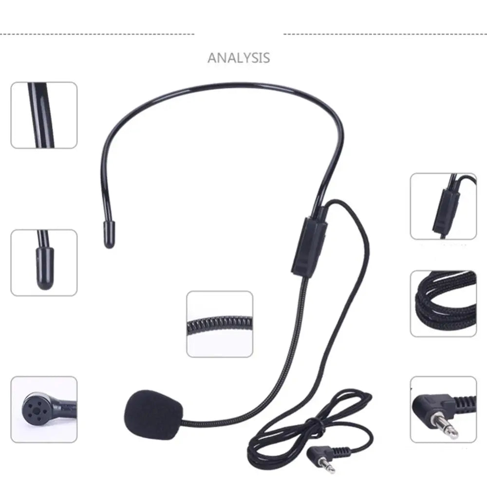 New Portable Wired Microphone 3.5mm Plug Flexible Headset Microphone Video Recording Head-mounted Speech Headset Mic