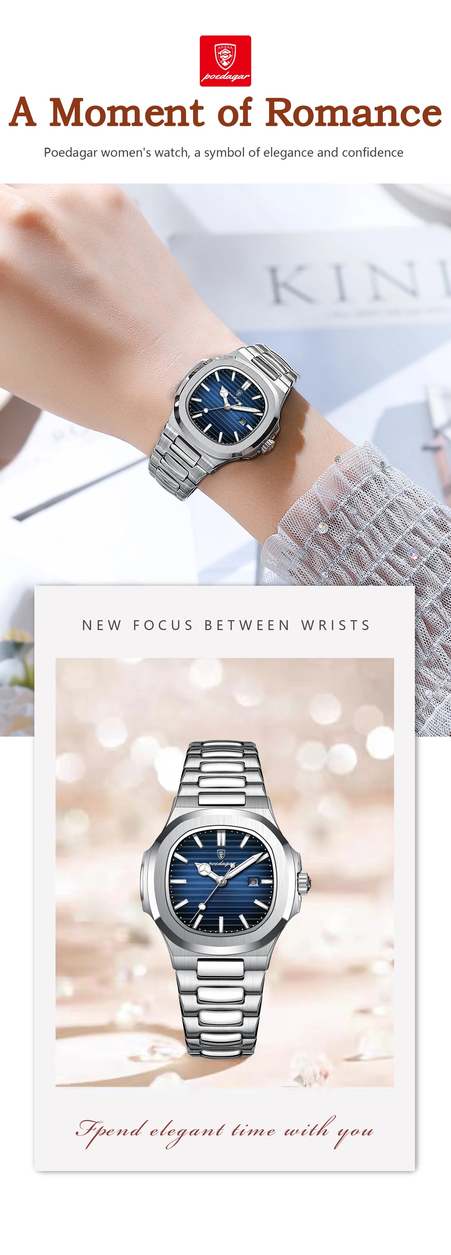 POEDAGAR Luxury Woman’s Quartz Watch Date Waterproof Luminous Ladies Wristwatch Stainless Steel Fashion Watches For Women casual