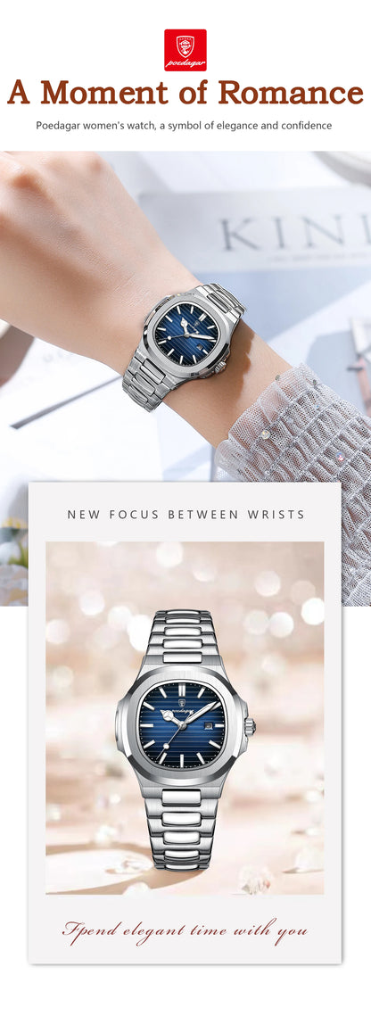 POEDAGAR Luxury Woman’s Quartz Watch Date Waterproof Luminous Ladies Wristwatch Stainless Steel Fashion Watches For Women casual