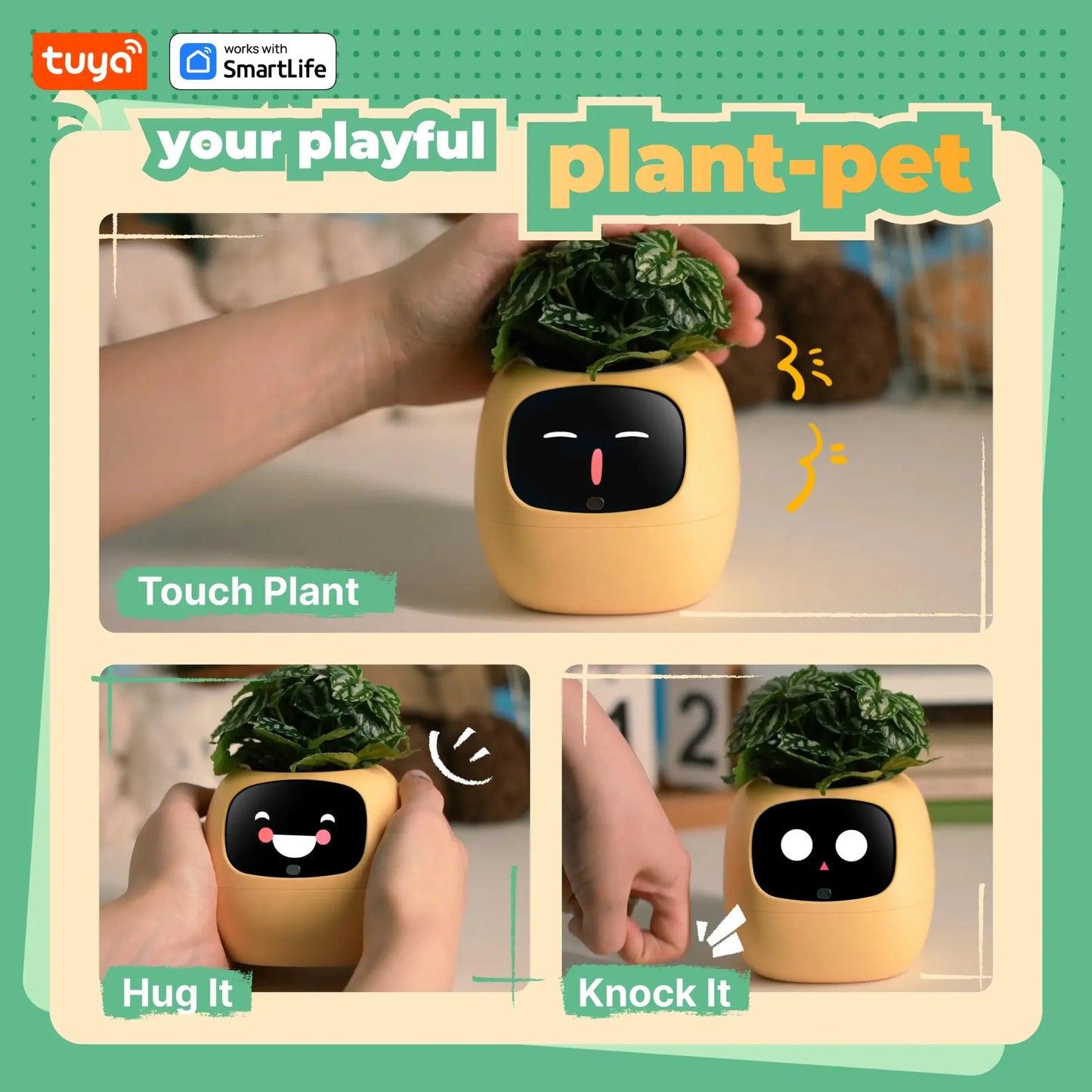 Gen1 Tuya Ivy Smart Planter,Endless Fun Over 49 Rich Expressions,7 smart sensors,AI Chips Make Raising Plants Easy and Fun