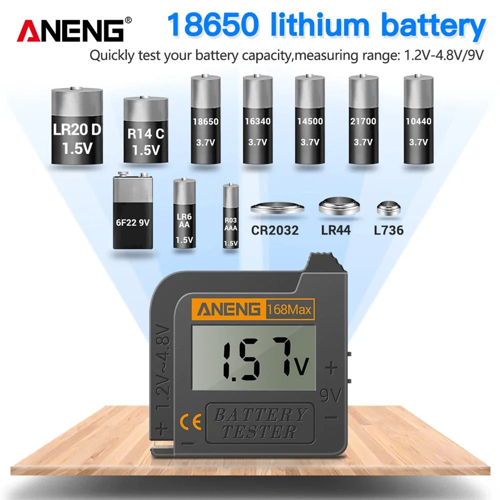 ANENG 168Max Digital Lithium Battery Tester Capacity Universal test Checkered load analyzer Display Check AAA AA Button Cell