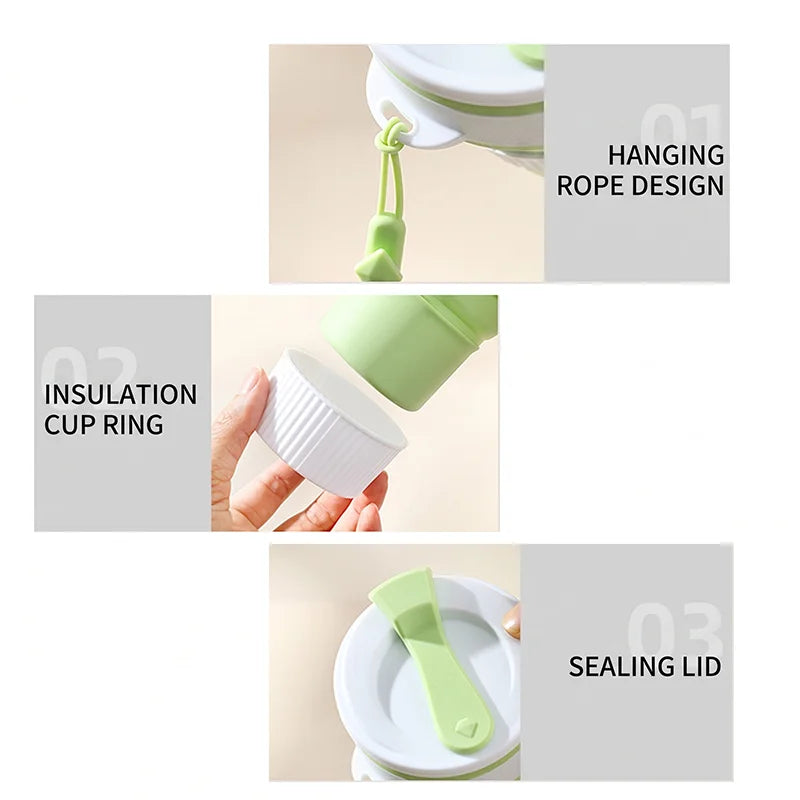 Collapsible Silicone Travel Cup, Reusable Foldable Water Cup with Lid and Lanyard, Portable Lightweight Drinking Mug for Camping