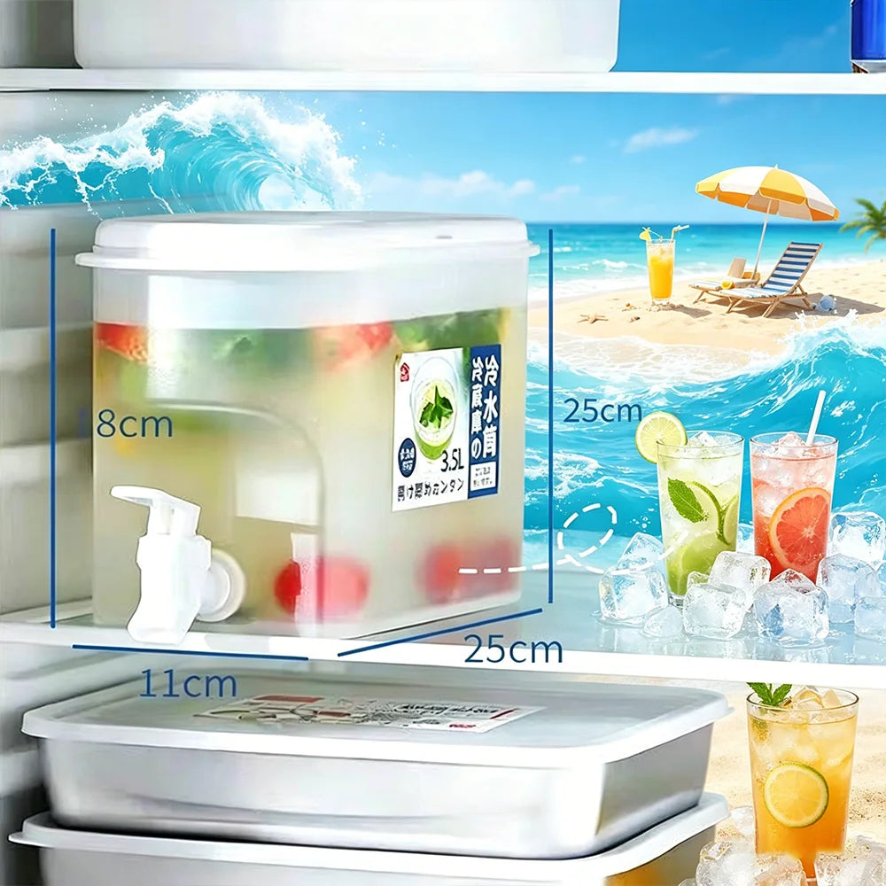 3.5L Large Cold Water Container with Tap, Household Water Jug, Summer Iced Drink Fruit Tea Dispenser for Outdoor Events