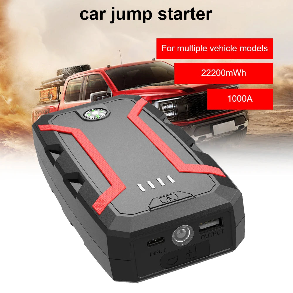 22200mWh Akumulator Rozruchowy Samochodowy Jump Starter 1000A 12V Samochody Benzynowe i Diesel Przenośna Awaryjna Ładowarka do Aktywności na Zewnątrz