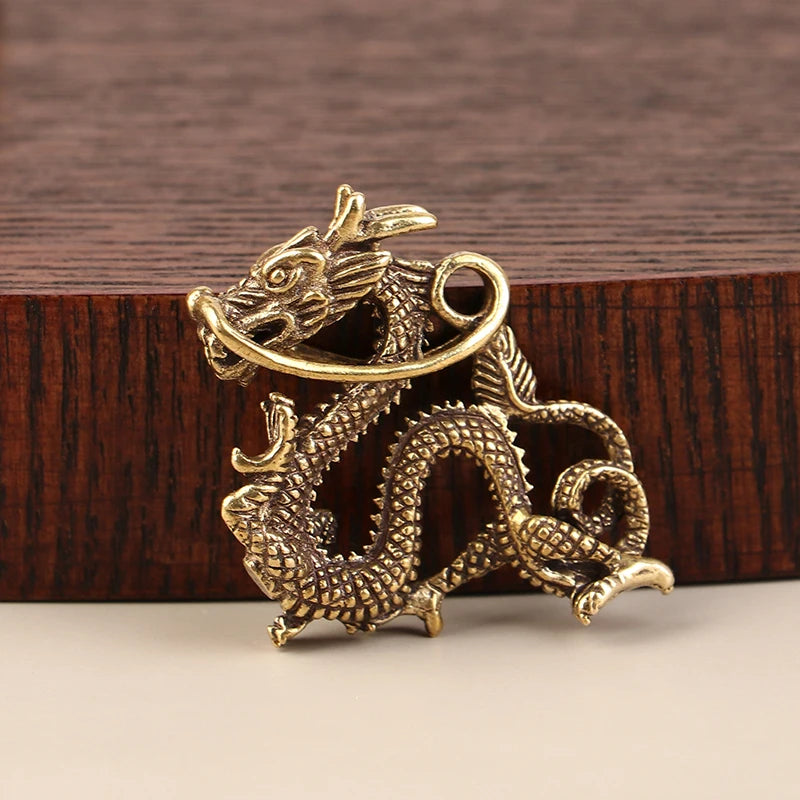 Chinese Beast Dragon Statue Bronze Figurine Ornaments Antique Copper Mythical Animal Miniature Home Decoration Crafts Collection
