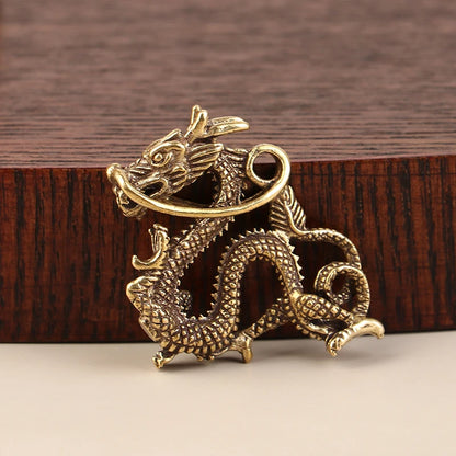 Chinese Beast Dragon Statue Bronze Figurine Ornaments Antique Copper Mythical Animal Miniature Home Decoration Crafts Collection
