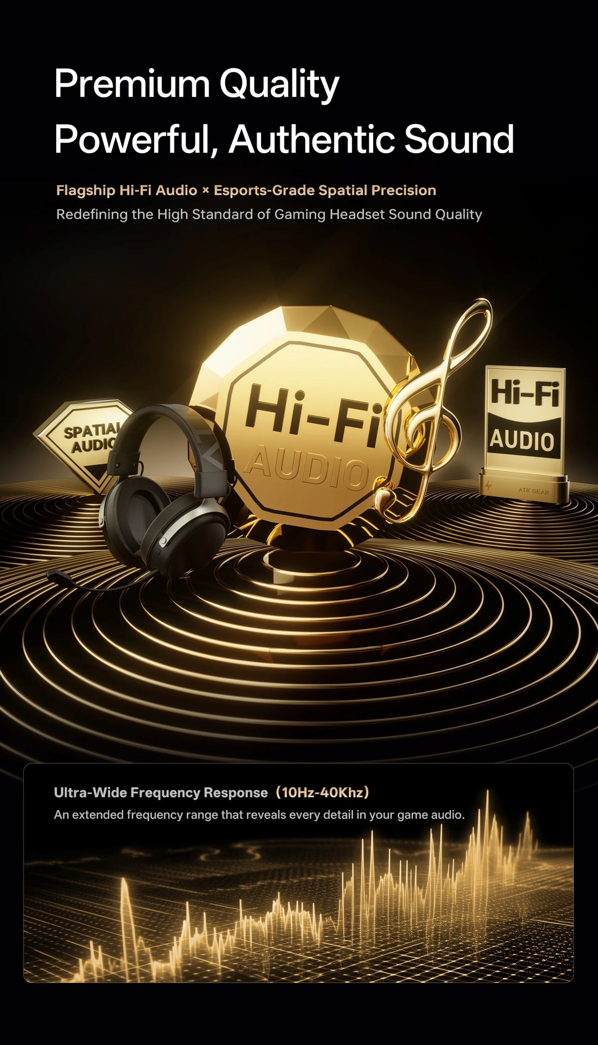 ATK N9 Ultra eSports Gaming Wireless Headset with Mic for PS5 PS4 PC Microphone Virtual 7.1 Surround Noise Reduction Headset
