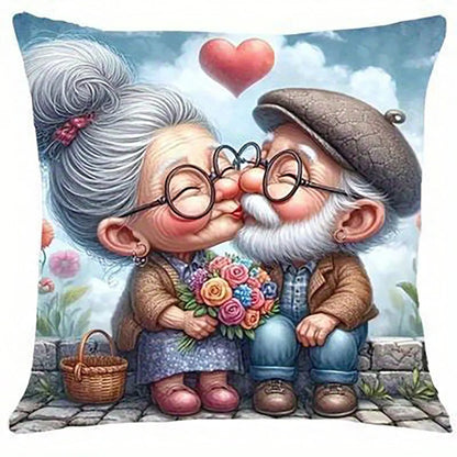 Adorable Elderly Couple Artistic Pillowcases: Share Warmth and Love Sofa cushion cover home room decoration 2D flat printing
