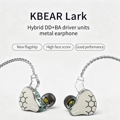 KBEAR Lark 1DD+1BA Hybrid IEM HiFi Earphones Zinc Alloy Shell 10mm Dynamic Driver Wired Headphones with Detachable 2Pin for Audiophile & Studio