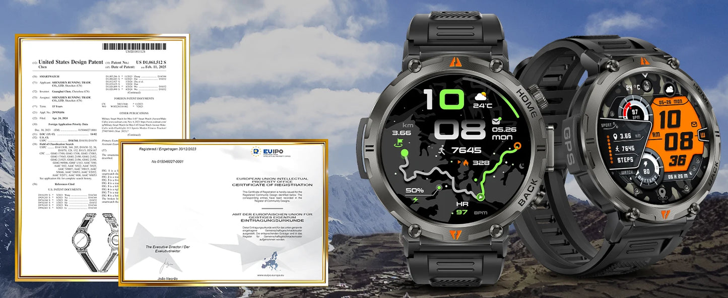 EIGIIS KE3Pro Original Smart Watch for Men with LED Flashlightwith Heart Rate Sleep fitness Monitor with GPS Multiple Sport Mode