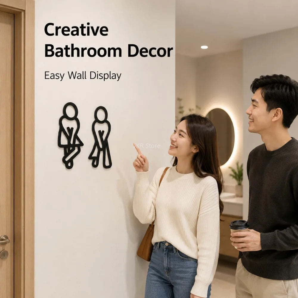 Modern Restroom Door Sign Men Women WC Hanging Plaque Contour Style for Guest Bathroom Home Hotel Wall Decor Daily Use Sign