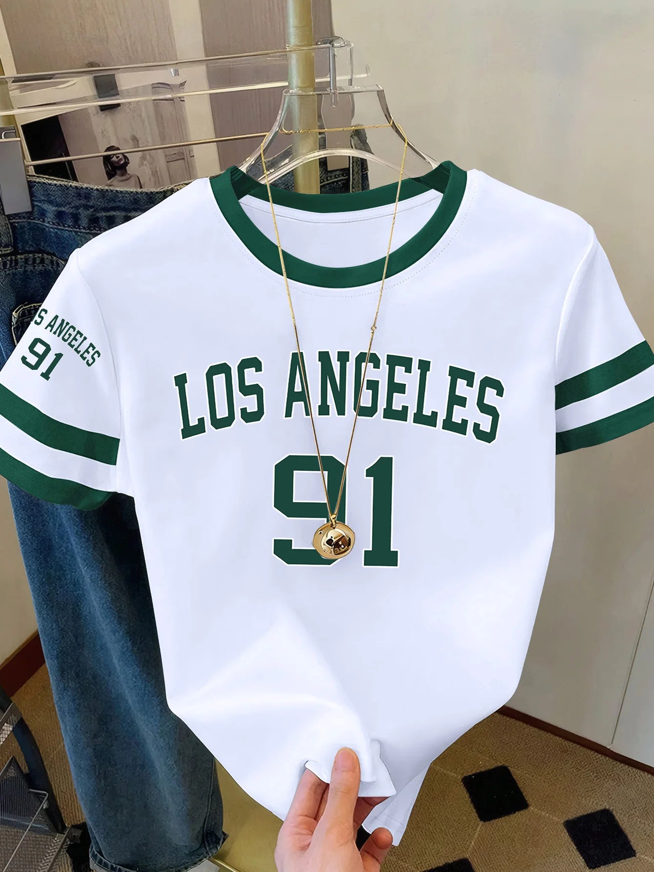 Summer Women's Los Angeles NO.91 Print Round Neck Short Sleeve T-Shirt Summer Graphic Te Jerseys Plus Size Sport T-Shirt Tops